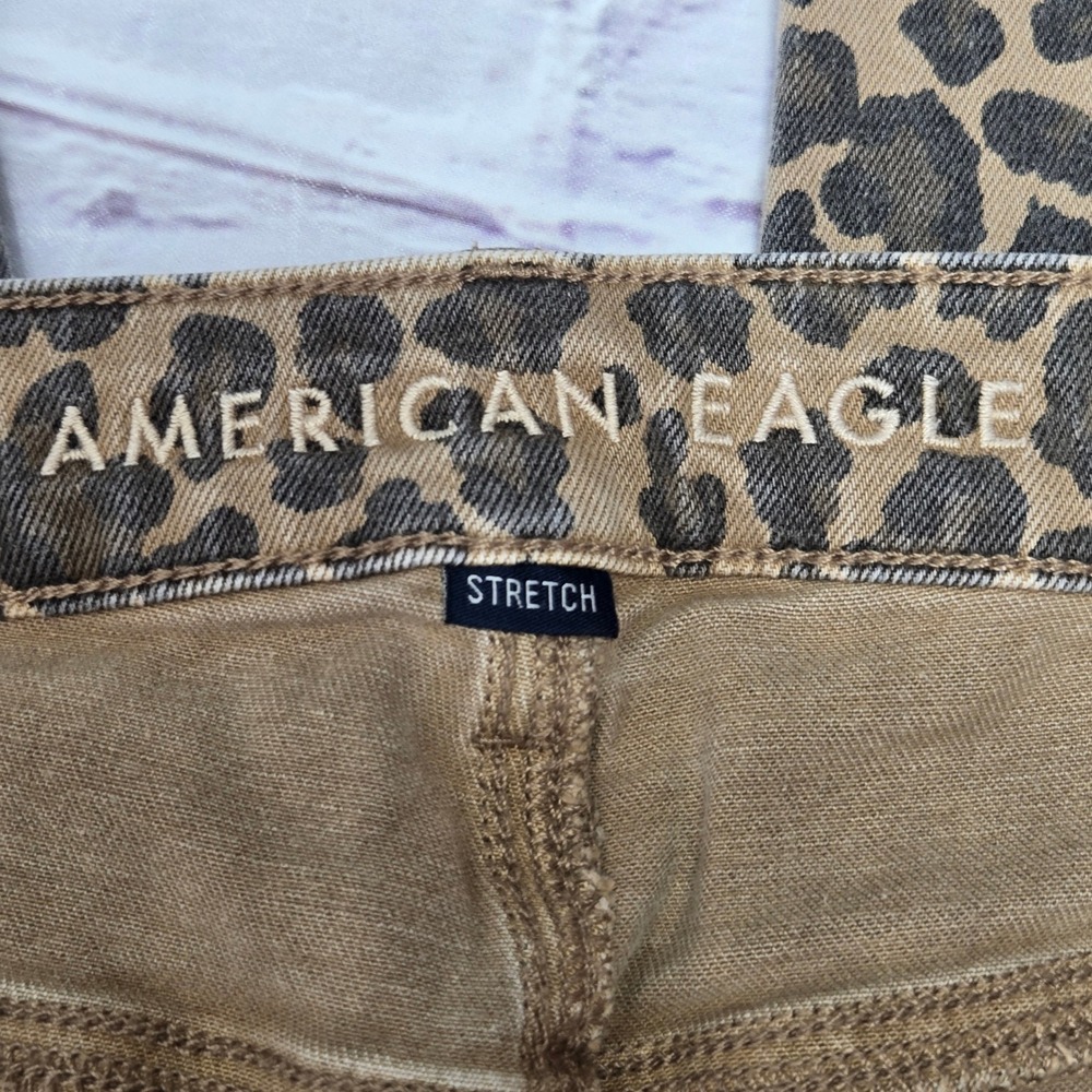 American Eagle Jeans Tan Leopard Wide Leg Animal Print Women Size 12 Regular - Picture 8 of 16
